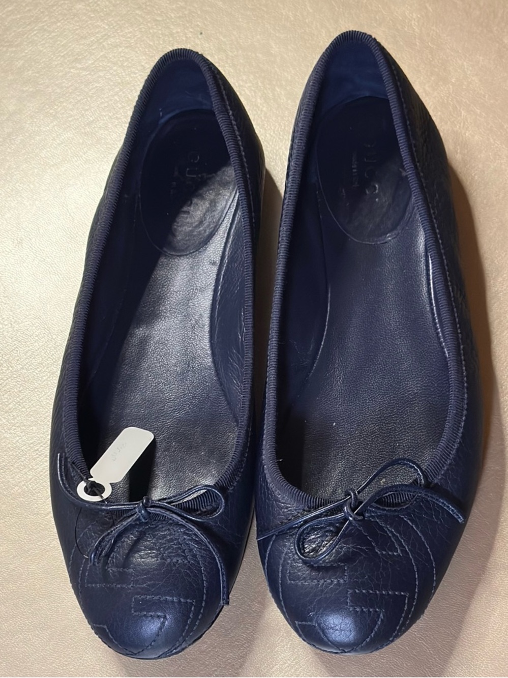 Gucci Navy Leather Bow Ballet Flats